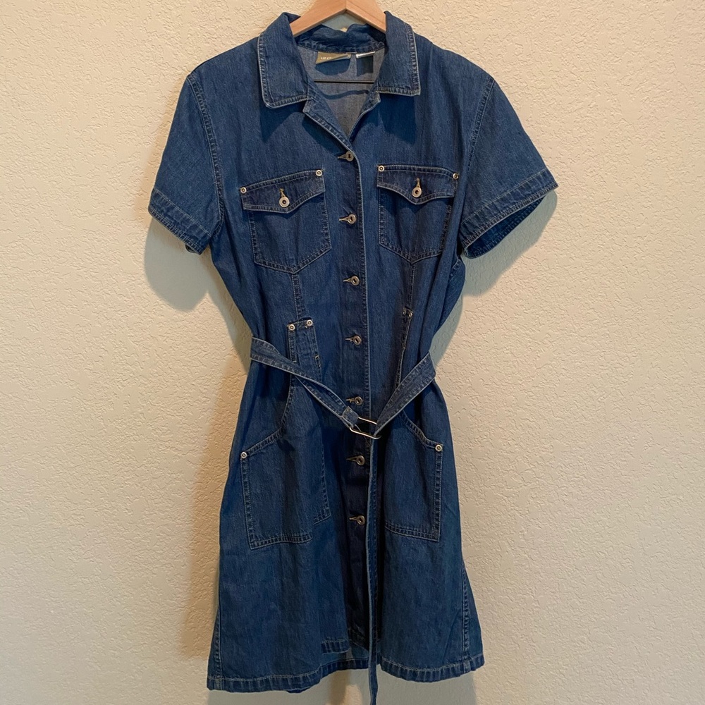 Vintage Belted Button-Up Denim Dress